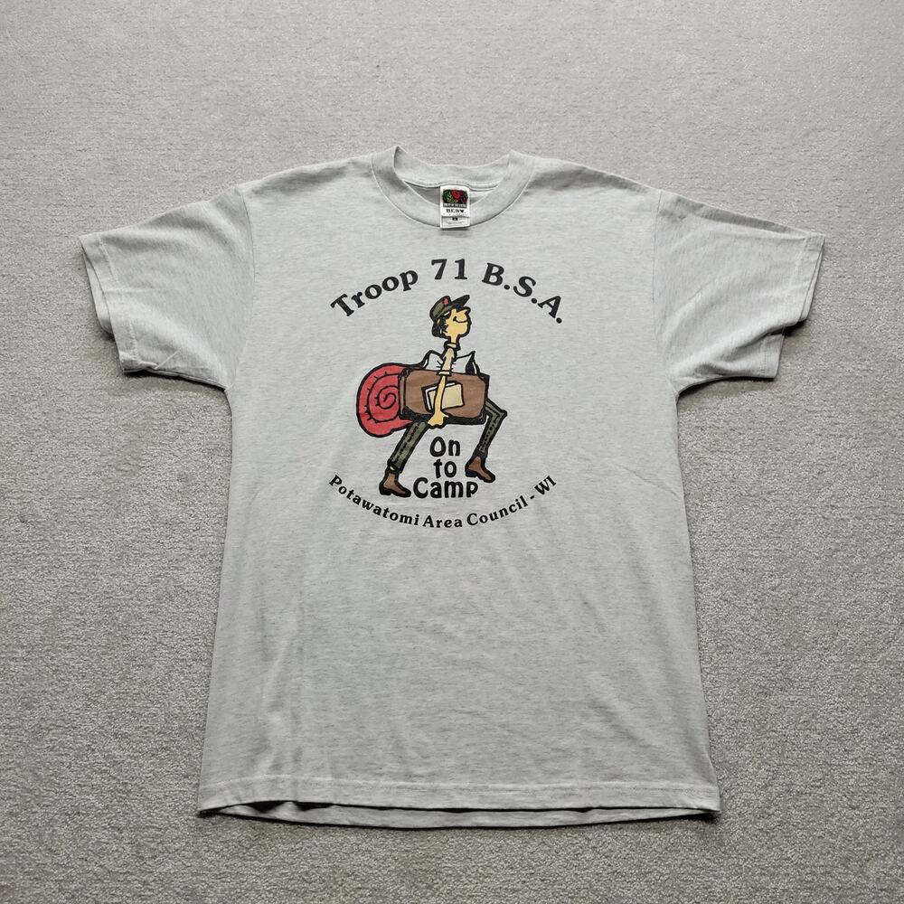 Vintage Boy Scouts Troop 71 BSA On To Camp T Shirt Mens M Gray Graphic USA